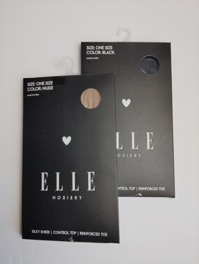 Elle Hosiery Silky Sheer Control Top Reinforced Toe - Set of 2 Black Nude 5'-5'8